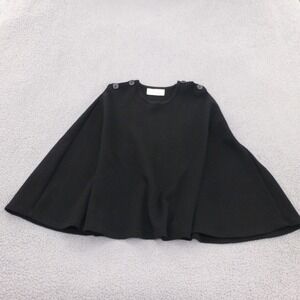 Carla Bari Vintage Black Wool Blend Knit Poncho Cape Sweater Spain Button Detail